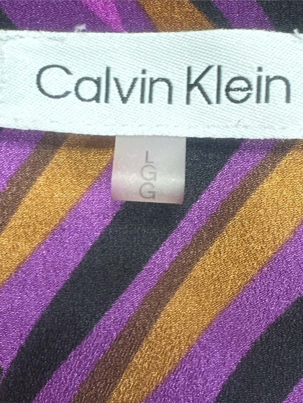 Calvin Klein Women’s L Purple Abstract Semi Sheer Button Front Blouse Top - Picture 8 of 11